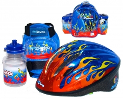 Шлем KIDZAMO FLAME синий 52-56см, защита, фляга, рюкзак