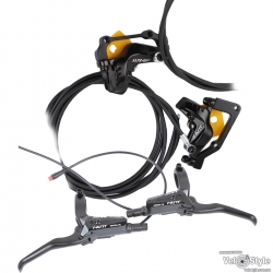 Тормоз дисковый Nutt Y-5zz07, правосторонние 4 поршня (задний + передний) с отс. дв., мин. масло под електросамокат